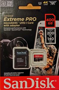 SanDisk Extreme PRO, 400 GB, microSDXC, UHS-I, 200 MB/s, 140 MB/s mit Adapter