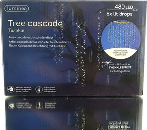 Lumineo LED Kaskadenbeleuchtung mit 6x 2 m Strängen und insgesamt 480 Lichter warmweiß