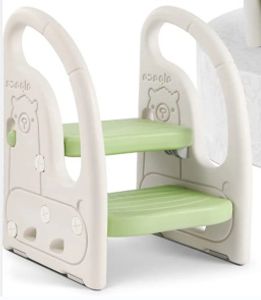 Onasti 2 Stufen Tritthocker für Kinder oder Baby, höhenverstellbarer Tritt-Schemel, mit Handhaben, ab ca. 1.5 bis ca. 5 Jahre, Grün