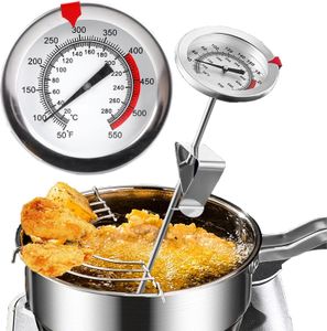 Frittier-Thermometer aus Edelstahl mit praktischem Clip, Analoges Fleischthermometer, Küchenthermometer, Grillthermometer, und Ofentemperatur, 0-290°C, Skala in °C und °F ablesbar, 20cm