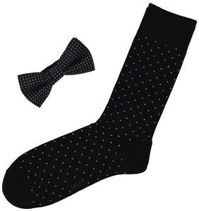Celio Herren Fliege mit passenden Socken "Cibodots", schwarz/weiß, Geschenkbox