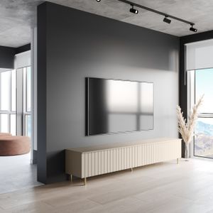 TV Lowboard Fernsehtisch Fernsehschrank XEYLO 200 kaschmir mit goldenen Füßen stehend 200x47x35cm