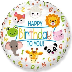 Balón fóliový kulatý zvířatka - Happy Birthday - Narozeniny - safari - 48 cm