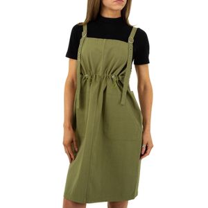 Kleid+Schürze oliv-beige 55 cm für Antikpuppen 