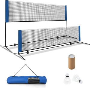 GOPLUS Badmintonnetz mit Stand, Tennisnetz Federballnetz 89-155cm höhenverstellbar mit Tragetasche & 2 Federbällen, tragbarer Netzständer, 310cm