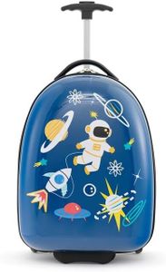 COSTWAY 16" dětský kufr, dětský vozík s dvoustupňovou teleskopickou rukojetí, dětské příruční cestovní zavazadlo s pevnou skořepinou pro chlapce a dívky (astronauti, 16")