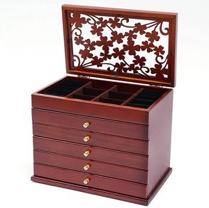 Úložiště šperků 6 vrstev dřevěné krabice Retro šperkovnice hnědá