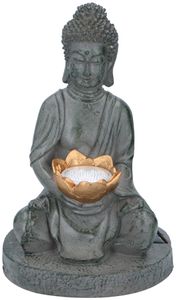 Grundig Buddha Figur mit Solarlampe - Buddha Gartenfigur - LED - Ein- und Ausschalttaste - Brenndauer 6-8 Stunden - 17x16x27cm