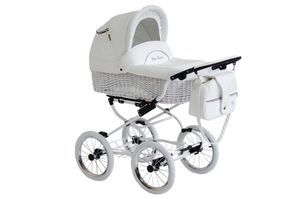 Fantasia Retro Kinderwagen mit Handgefertigter Weiden-Babywanne Pure White BW-1 3in1 mit Babyschale