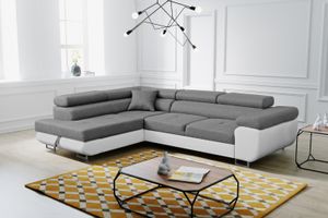 Aller L-Ecksofa 275x202 cm links, Schlaffunktion & Bettkasten, Hellgrau/Weiß