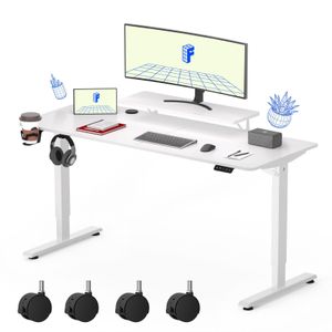 FLEXISPOT Elektrischer Höhenverstellbarer Schreibtisch 120 x 60 cm, Ergonomischer Tischplatte, mit Monitorablagen,Steh-Sitz Tisch Computertisch (weiß)