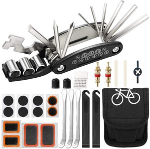 Fahrrad Werkzeugset mit Werkzeugtasche | Multifunktionswerkzeug mit Flickzeug, Reifenheber + Fahrradtasche | Multitools 16-in-1 Fahrrad Reparatur Werkzeug Set | Fahrradflicken | Reifenreparatur
