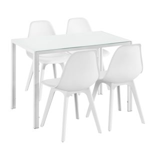[en.casa] Essgruppe für 4 Personen Weiß Esstisch + 4 Stühle Küchentisch Esszimmertisch mit Esszimmerstuhl