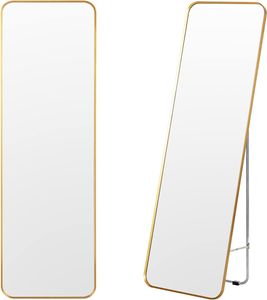 GOPLUS Spiegel in Voller Länge, HD Ganzkörperspiegel mit Einziehbarem Ständer, 40x130 cm, Schutzfolie, Metallrahmen, Standspiegel Wandspiegel