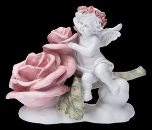 Engel Figur - Putte mit großer Rose - Hochzeitsdeko
