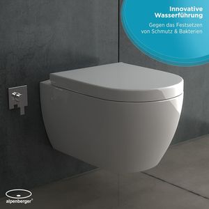 Alpenberger Hängetoilette Dusch-WC mit Integrierter Bidet Taharet Funktion | Keramik Toilette mit Verstellbarer Edelstahlkopfdüse | Wand WC Spülrandlos & Abnehmbarer D-Form WC-Sitz |  Europa