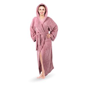 Bademantel ( Rosa / L ) Cozy für Damen mit Kapuze und Taschen, weich flauschig saugstark, Sauna und Spa - extra lang und breite Ärmel - Morgenmantel ( M - XL )