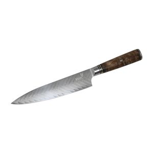 Damastmesser 33,5cm, Kochmesser aus 67 Lagen Messerstahl mit Edelholzgriff