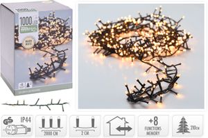 Cluster-Lichterkette 1000 LEDs Warmweiß 20m mit 8 Lichteffekten In- & Outdoor
