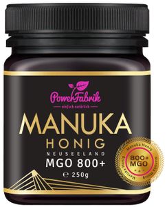 Manuka Honig | MGO 800+ | 250g | HALAL | Das ORIGINAL aus NEUSEELAND | PUR, ROH &  | 100% natürlich | INKL. GRATIS HONIGLÖFFEL aus Holz | PowerFabrik