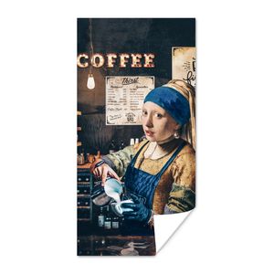 MuchoWow® Poster Mädchen mit Perlenohrring - Cappuccino - Barista - Vermeer - Kaffee - Gemälde 60x120 cm - Wandschmuck