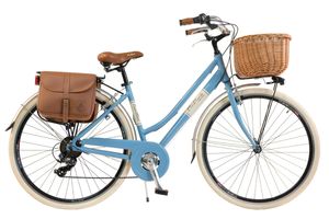 Via Veneto by Canellini Bicycle Citybike Woman Aluminium with Basket and Bag - Blue 50