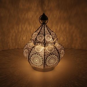 Casa Moro Orientalische Laterne Alima weiss gold 30cm aus Metall  | Marokkanisches Windlicht Gartenlaterne | LN2050