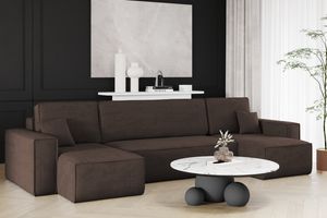 Kaiser Möbel Ecksofa mit schlaffunktion und bettkasten, Sofa U-form, Couch U-form BEST Dicker Cord Braun
