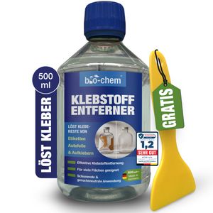 bio-chem Klebstoffentferner Etikettenlöser – 500 ML – SC 100 mit Zitrusduft – Extrem starker Entferner für hartnäckige Etiketten, Aufkleber & Klebereste - Etikettenentferner inkl. praktischem Schaber
