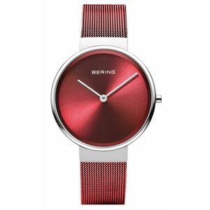 BERING Damen-Armbanduhr Analog Quarz Edelstahl rot 14531-303