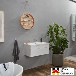 HOME DELUXE - Badmöbel WANGEROOGE BIG S Weiß (HB) Badezimmermöbel Waschbecken Unterschrank Spiegel