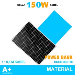 150 Watts Solarpanel Monokristallin Solarmodul Solarpanel - 150W 12 V für Batterien, Photovoltaik - Solarzelle Solaranlage PV-Anlage Solar für Wohnwagen, Camping, Balkon, Gartenhäuser,balkonkraftwerk