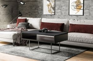 Endo-Möbel Couchtisch Enna 100x60x53 cm Wohnzimmertisch mit Ablagefach (Beton Dunkel)