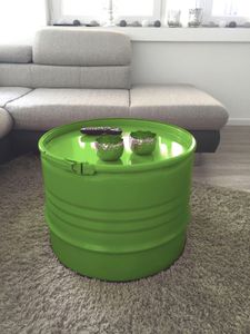 Fassmöbel Beistelltisch Tisch Design Möbel Couchtisch mit Spannring Grün Ø 57cm