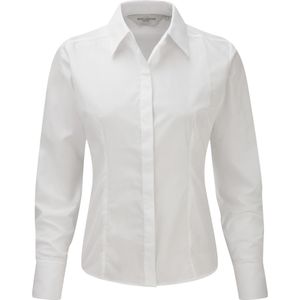 Popelínová halenka / košile Russell Collection, dlouhý rukáv, snadná údržba, vypasovaná BC1017 (4XL) (bílá)