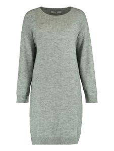HAILYS Damen Langarm Strickkleid Regular Fit Midi Pullover Dress Rundhals Shirt Knielang TONI, Farben:Grau, Größe:M