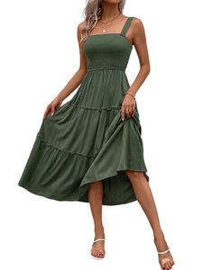 Damen Sommerkleider Ärmellose Kleider Maxikleider Strandkleid Elegant Langes Kleid Grün,Größe XL