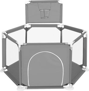 Laufstall baby laufgitter Hexagon baby Aktivitätszentrum für Kinder im Innen- und Außenbereich, Grau Schutzgitter mit Schießkorb, Länge: 128cm