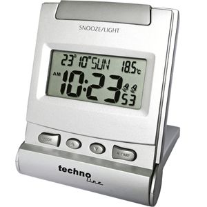 Technoline Travelclock silver, 69 x 20 x 90 mm, 1 x AAA: LR03, Silber