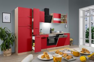 Küche Küchenzeile Küchenblock Einbauküche Eiche Rot Merle 310 cm Respekta