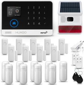 HUXGO HXA003 Alarmanlage Haus WiFi + GSM 4G mit Funk Sirene, Alarm System mit 9x Bewegungssensor und 9x Tür- Fenstersensor, Alarmanlage für Wohnung, Haus, Büro, Tuya Smartlife App