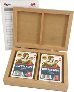 Leinen Doppelkopf Box, Holz Kassette mit zwei Kartenspielen