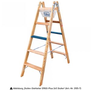 Iller Holz Stufenstehleiter ERGO Plus inkl. Werkzeugtasche und Eimerhaken 2x3 Stufen 2,26m AH