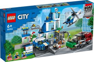 LEGO 60316 City Polizeistation mit Polizeiauto, Müllauto und Hubschrauber, Gebäude zum Bauen mit 3 Figuren, Polizei-Spielzeug für Jungen und Mädchen ab 6 Jahren, Geschenk für Kinder