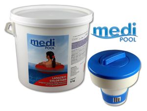 mediPOOL - Langzeit ChlorTabs 200g, 5 KG und 1 x Dosierschwimmer
