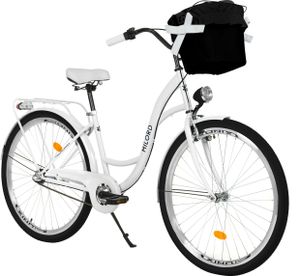Milord Komfort Stadtfahrrad Fahrrad mit Korb Damenfahrrad, 26 Zoll, Weiß, 3-Gang
