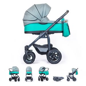 ZEKIWA 2 in 1 Kinderwagen [große Wanne] 360° bewegliche Vorderräder, inkl. Wickeltasche, Regenschutz und Insektenschutz