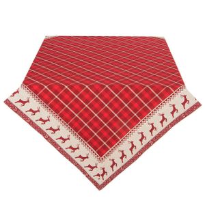 Clayre & Eef Weihnachtstischdecke 150x250 cm Rot Beige Baumwolle Hirsche und Weihnachten