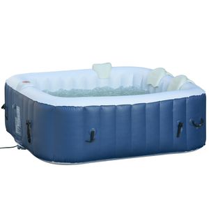 Outsunny Whirlpool für 2-4 Personen Heizung Bubble Spa 910L Inkl. Abdeckung In- & Outdoor Weiß+Blau 185 x 185 x 65 cm