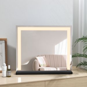 Heilmetz Spiegel Kosmetikspiegel mit Beleuchtung Schminkspiegel Tischspiegel 3 Lichtfarbe Dimmbar 60x52cm Mit Touch Steuerung Schwarzer Eisenfuß